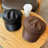 Korean Style Vintage Beret Hat Solid Color Retro Painter Cap Casual Pu Leather Berets  for Girls