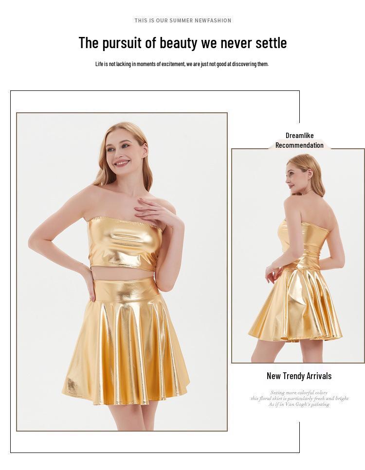 Женская металлическая плиссированная юбка для клубных выступлений