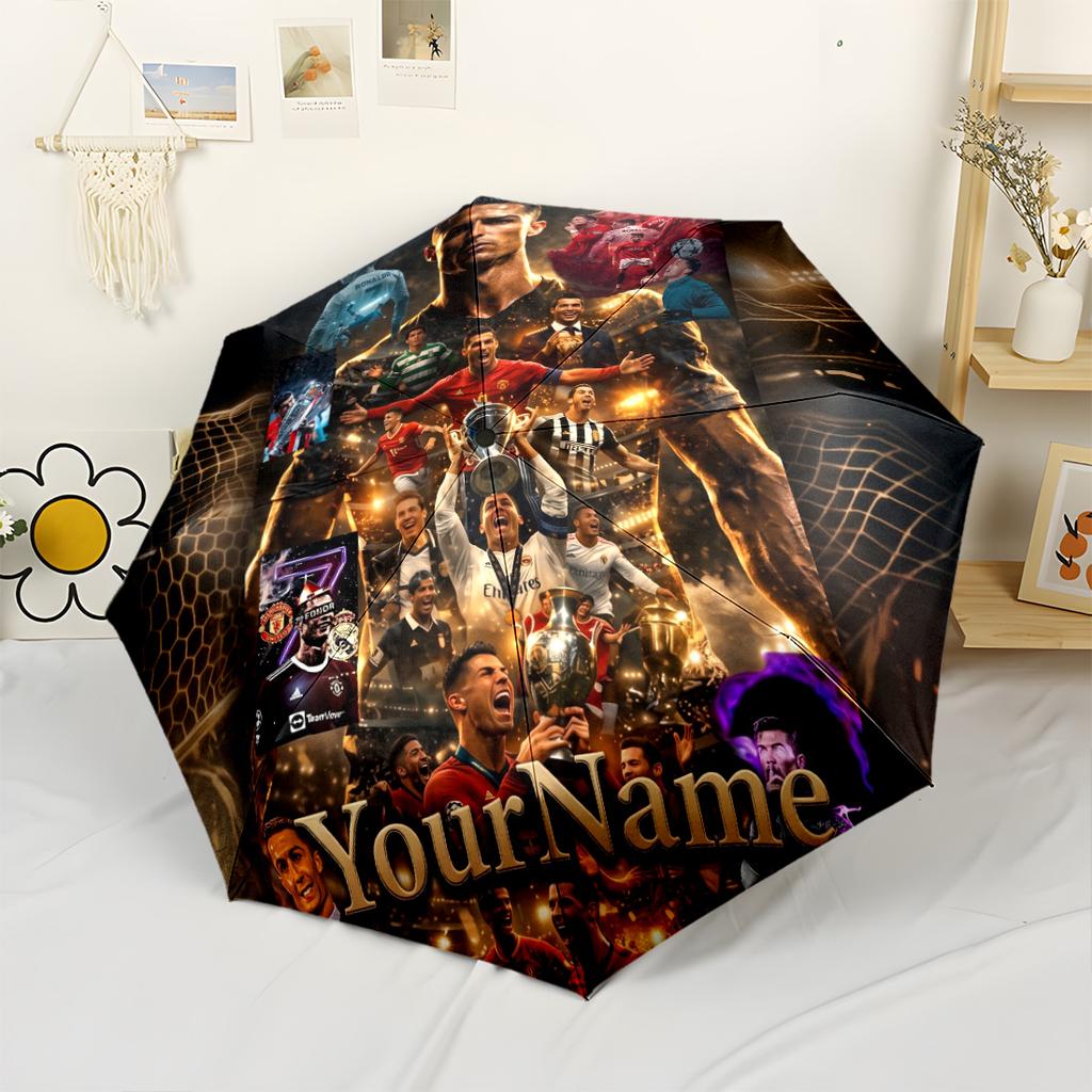 Cristiano Ronaldo Customize Your Name Umbrella Outdoor Automatic Umbrella Compact 8-Rib Lightweight Compact Design All-Season Umbrella for Travel