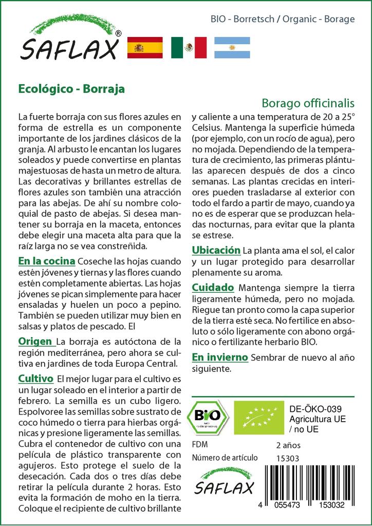 SAFLAX Garden in the Bag - Органический - Бурачник - 40 семян - С субстратом в подходящем стоячем пакете - Borago officinalis