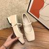 Fairy Wind Square Head Suede Middle Heel Grandma Shoes Girl 2025 New Retro Soft Leather Mary Jane Thick Heel Single Shoes