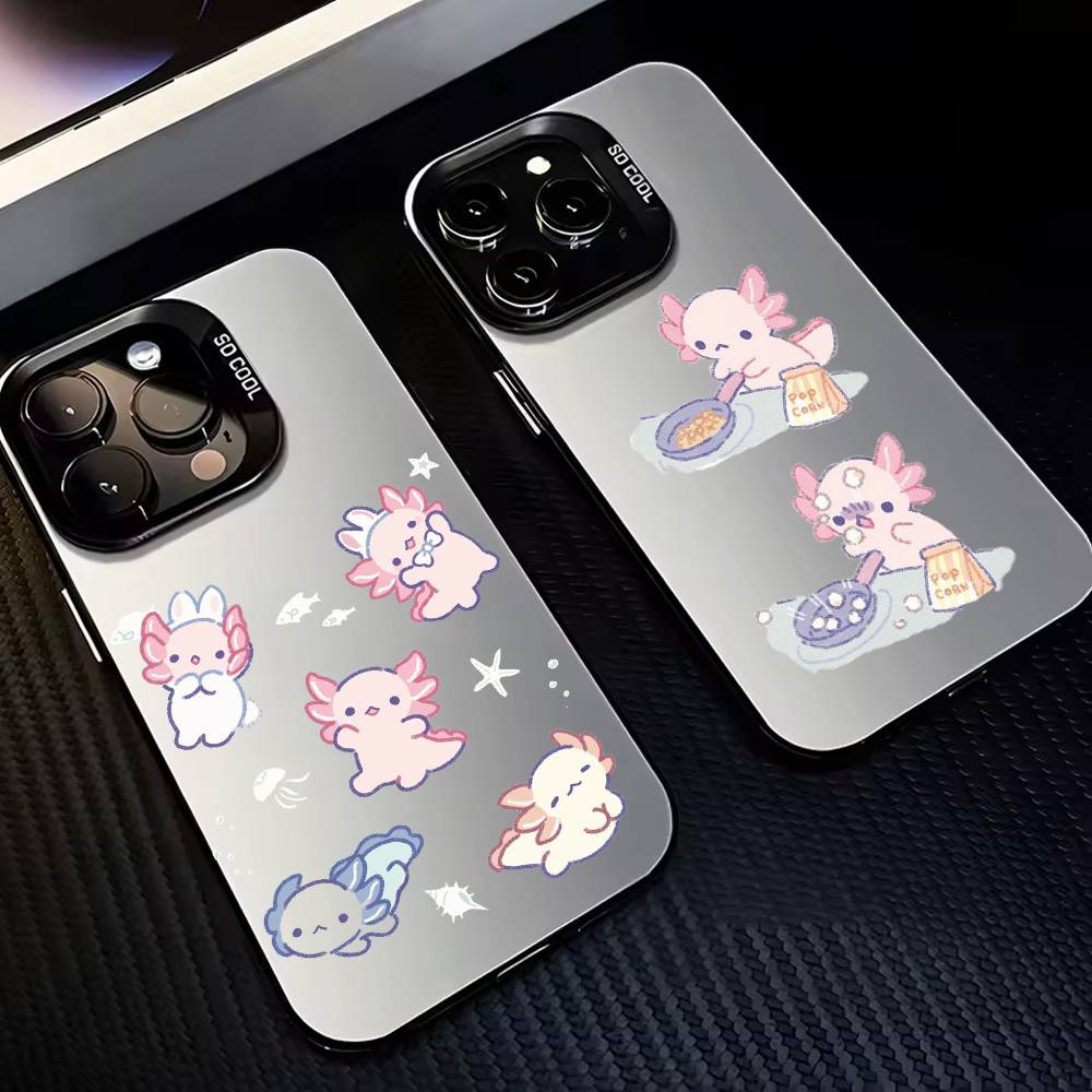 Милый C-Мультяшный A-Аксолотль Чехол Для Телефона Для iPhone17,16,15,14,13,12,11 Plus,Pro Max Черный Конфетный Посеребренный Чехол