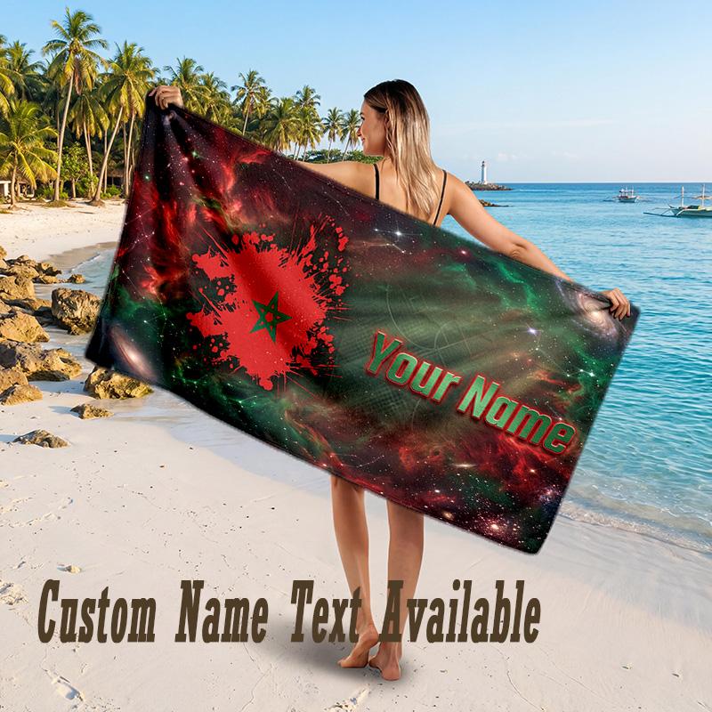Morocco Football Design Beach Towel Custom Text Large Towel for Beach Vacation
