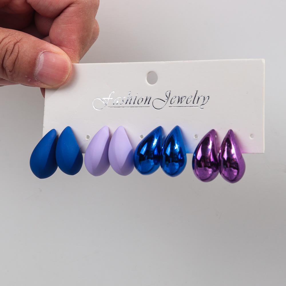 4Pairs Korean Small Waterdrop Dupes Earrings for Women Fashion Matte Colorful Acrylic Chunky Tear Drop Earring Hoops Jewelry Set
