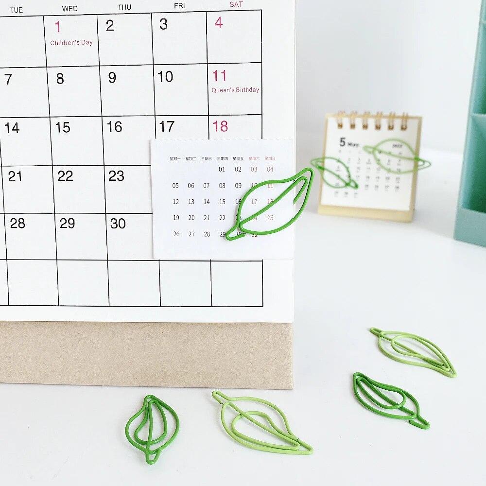 15 шт./компл. зеленые скрепки для бумаг, милые скрепки из нержавеющей стали в форме листьев, книжные знаки для офиса, школьные принадлежности