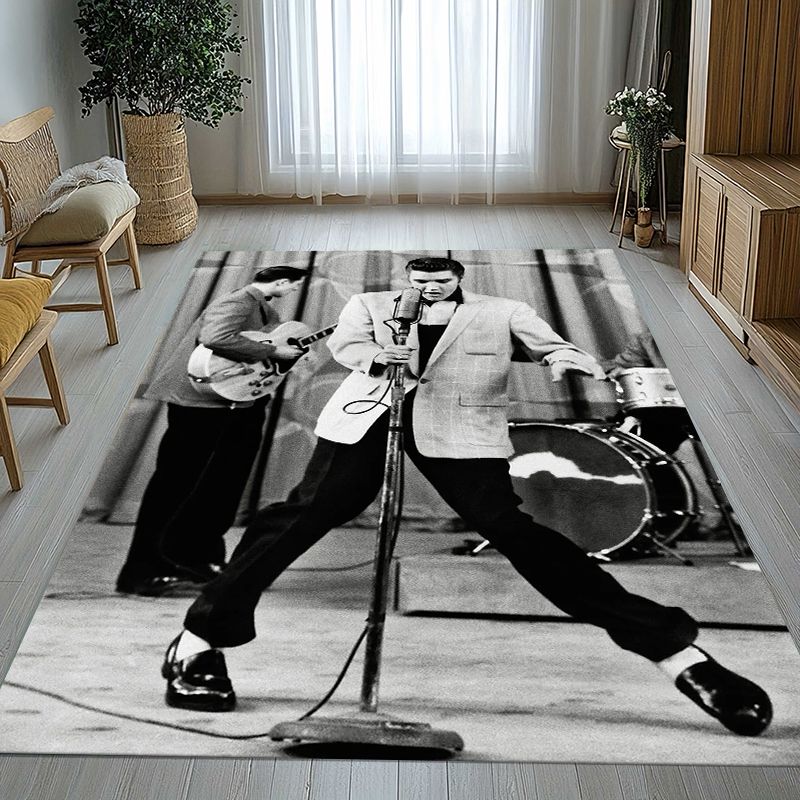 Vintage E-Elvis Graceland Rock 'n' Roll Soft Non-Slip Area Rug for Living Room,Bedroom Playroom Carpet Mat for Sofa,Home Decor