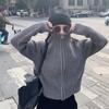 2023 осень-зима новый женский вязаный кардиган-свитер с молнией и воротником-стойкой, свободный ленивый стиль, короткий, толстый