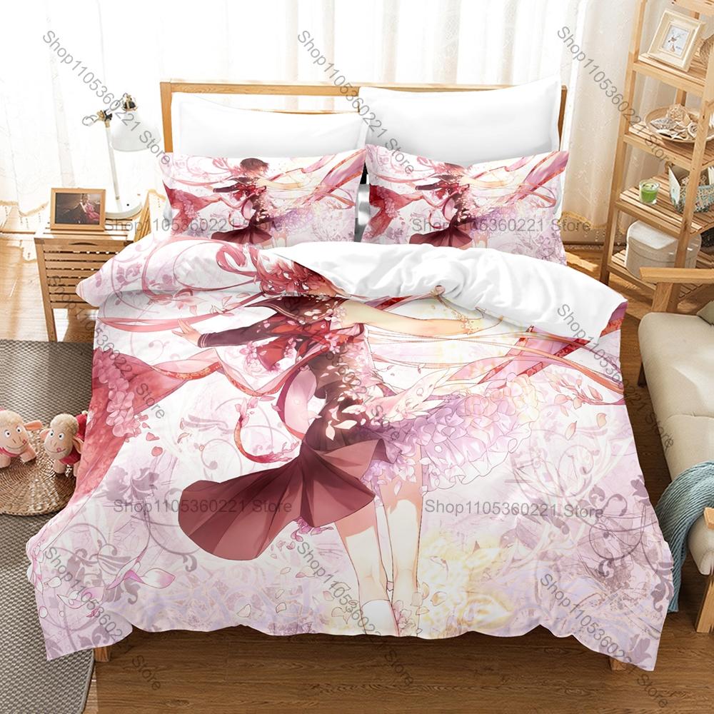 Mahou Shoujo Taisen Themed Duvet Cover + 2 Pillowcases, Multi Magical Girls Combat Scene Graphic Bedding Set Lovely Home Dorm