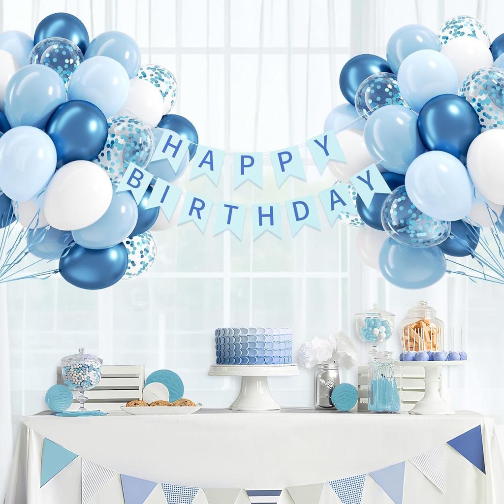 50 Pcs Blue and White Balloons 10/12 Inch with Blue Sequin White Balloons for Wedding and Birthday Party Decor