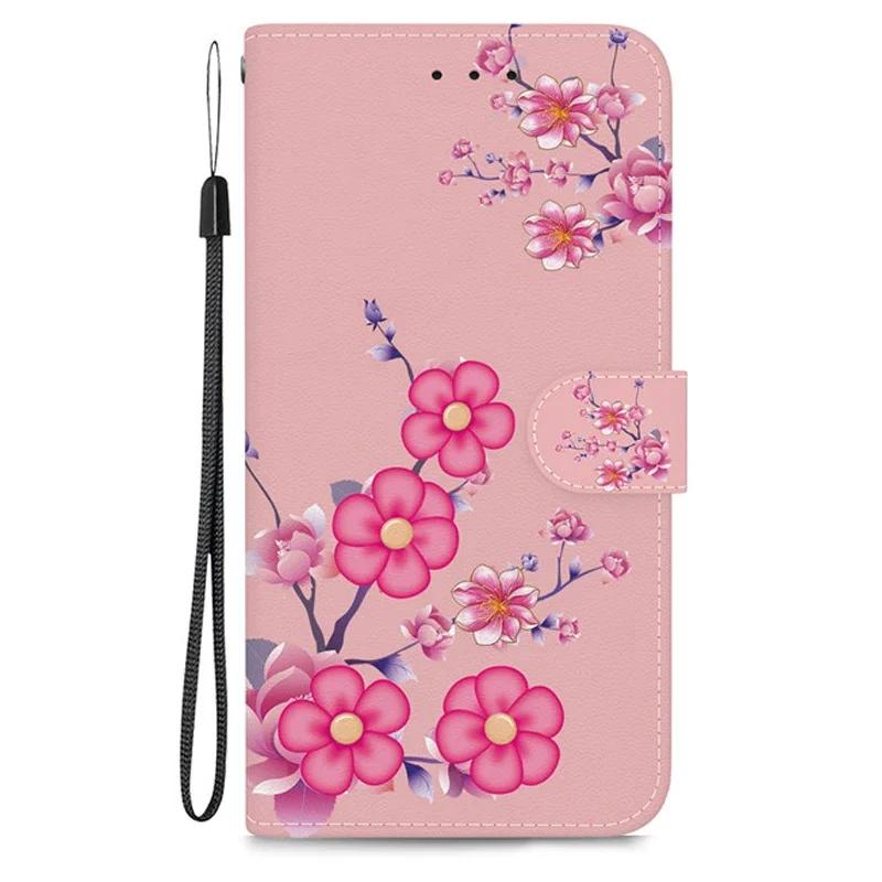 Case on For Samsung Galaxy A15 A05s A05 A25 A24 A14 4G A34 A54 5G A155 A156 A256 Leather Flip Stand Phone Cover Cute Flower Capa
