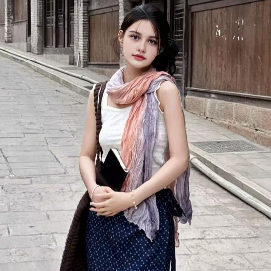 Women Scarf Autumn Winter Tie-Dye Scarf Soft Smooth Texture All-Weather Shawl Versatile Outdoor Accessory
