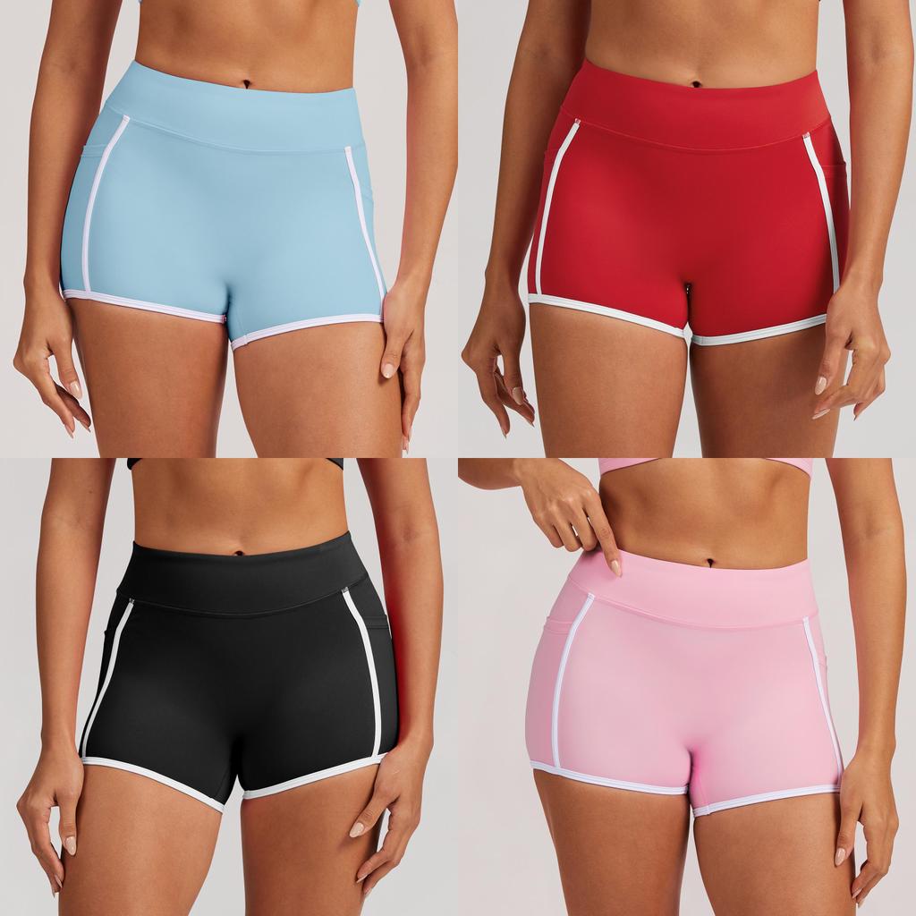 Womens Colorblock Yoga Shorts With High Elastane For Running And Fitness Training