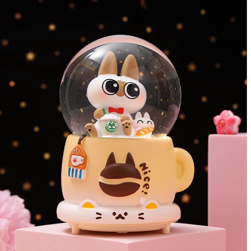 Cartoon Couple Crystal Ball Resin Snow Globe Music Box Toy