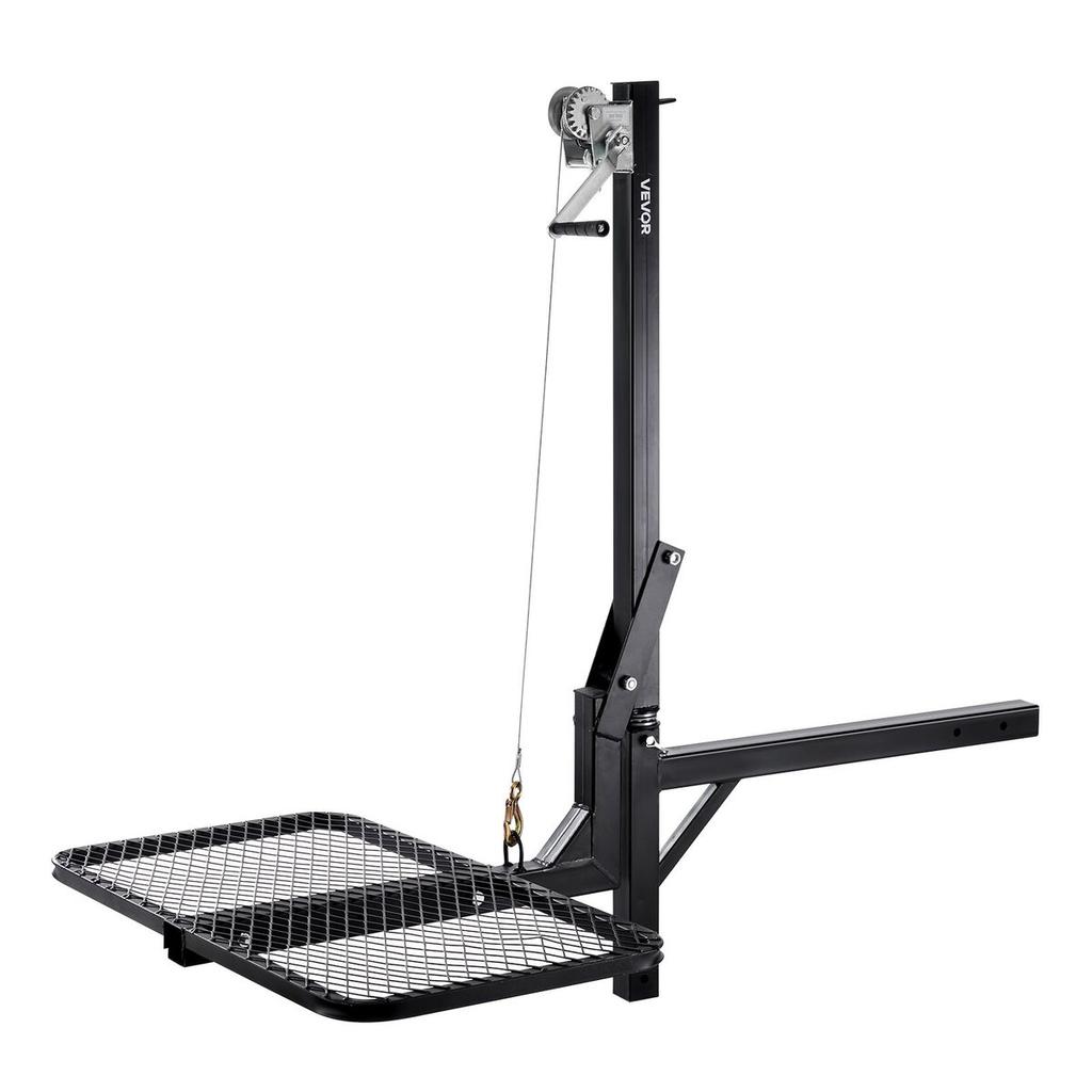 Hitch Deer Hoist with Lifting System Platform, 300 lbs Load Capacity, Game Hoist Winch Lift with 2-inch Receiver, 360-Degree Swivel Shaft & Foldable,