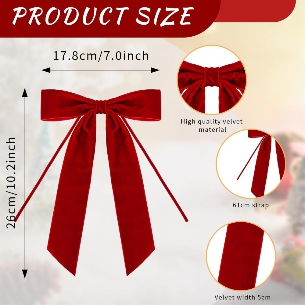 6pcs Glitter Gold Edge Christmas Tree Bow Wreath Velvet Ribbon Bow Ornament For Christmas Tree