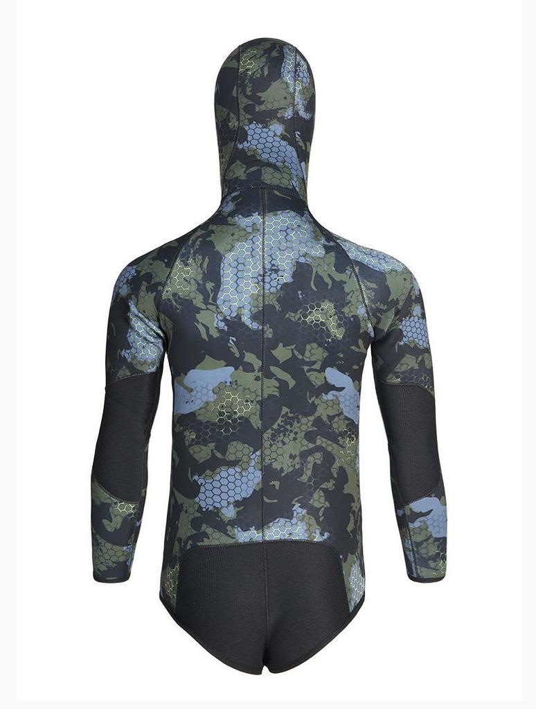 Men's 5mm Camo Hooded Diving Suit - Thick, Warm Split Wetsuit for Fishing and Winter Surfing