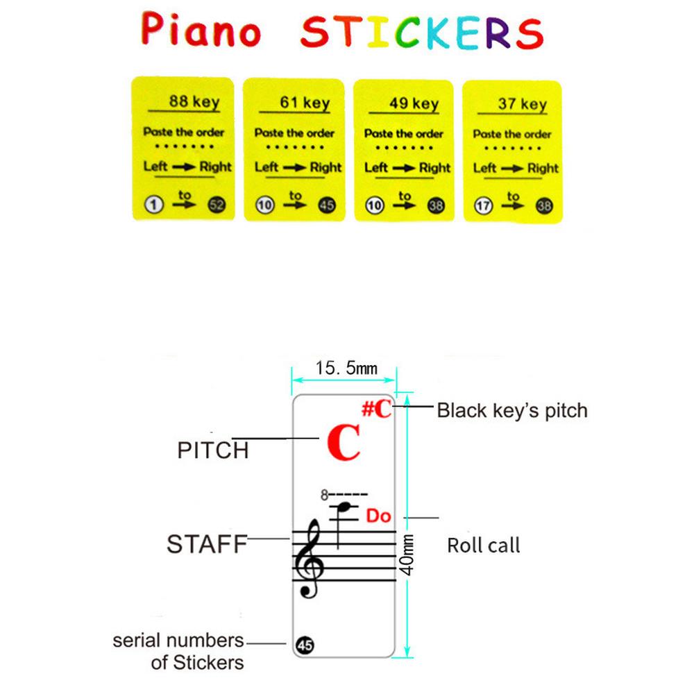 1 шт. цветные наклейки для фортепиано, нотный звук, имя, перекличка, наклейки для 37, 49, 88, 61 клавиш, электронный орган, клавиатура, аксессуары для фортепиано