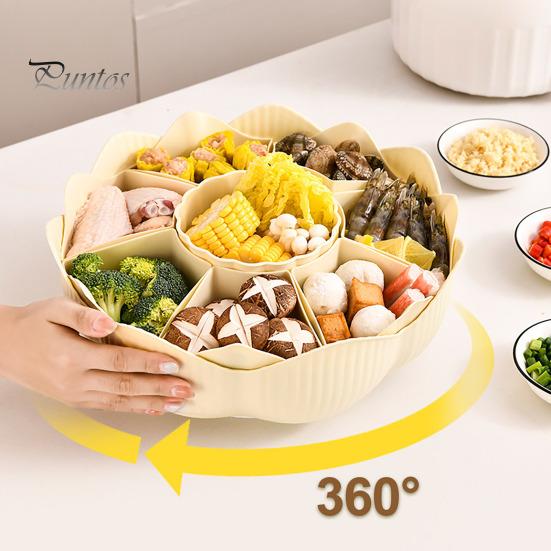 Вращающийся на 360 градусов сервировочный поднос, 8 разделителей, съемная сервировочная чаша для горячего горшка, поднос для слива еды для закусок, овощей, фруктов