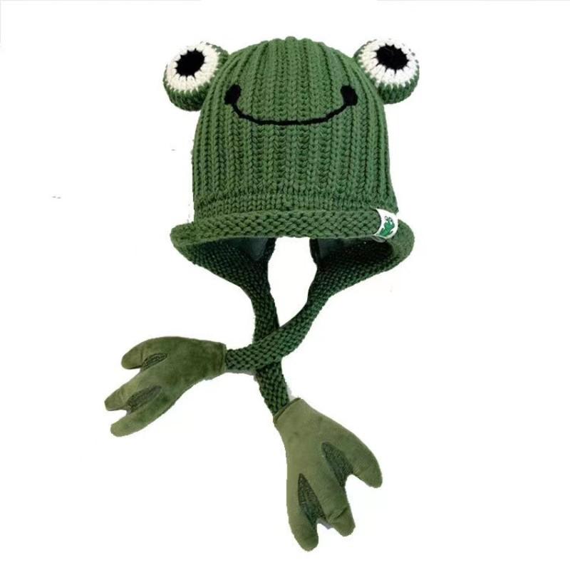 New Arrival Custom Knitted Baby Beanie Funny Frog Acrylic Beanies Hat for Kids Outside Travel