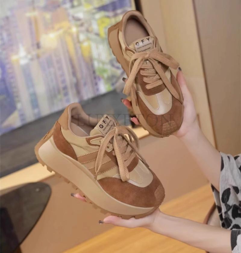 Женская вулканизированная обувь, весенняя новая мода, на толстой подошве, на шнуровке, удобная, нескользящая, износостойкая, повседневная спортивная обувь