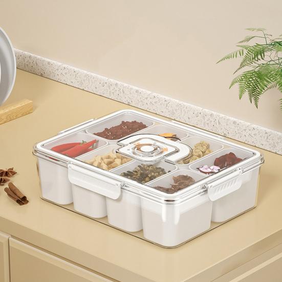 Salad Crisper Snack Box with Lid 8 Compartments Cutlery Storage Food-Grade Portable Handle Food Container for Fruits Nuts Parties