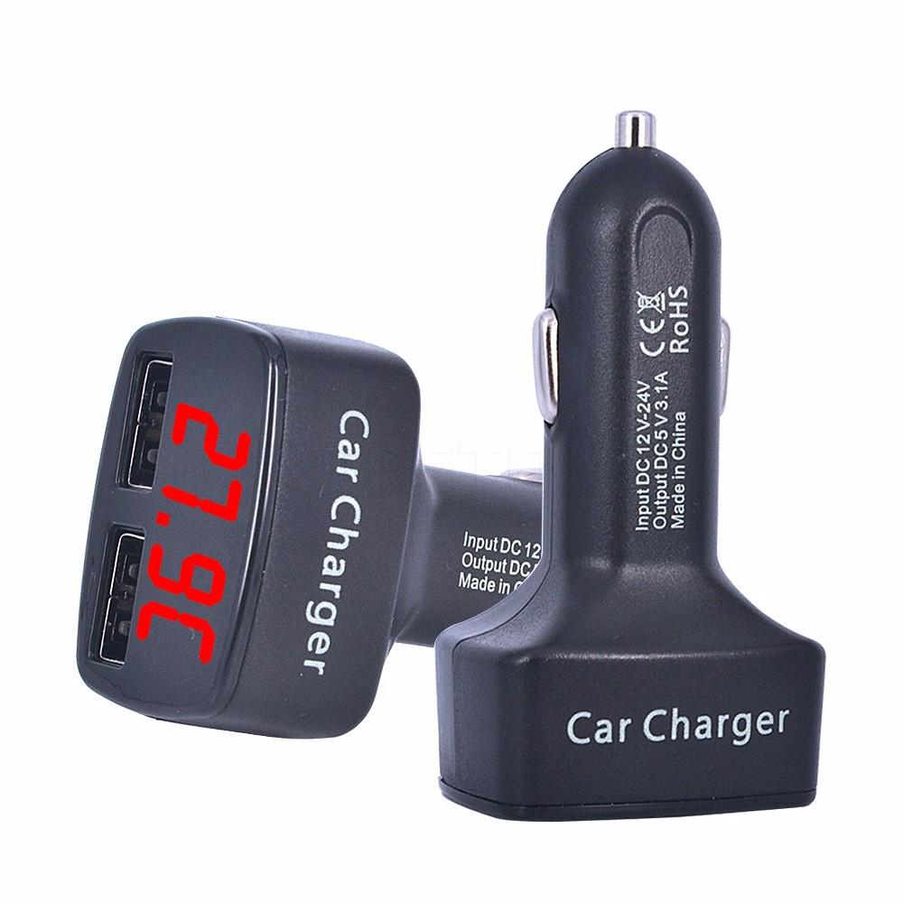 Двойное USB автомобильное зарядное устройство DC 5V 3.1A Универсальное с тестером-измерителем температуры/напряжения/тока Адаптер Цифровой светодиодный дисплей Зарядное устройство 4в1