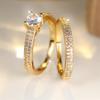White Zircon Engagement Ring Sets Luxury Crystal Round Stone Double Rings For Women Vintage Gold Color Wedding Band Boho Jewelry