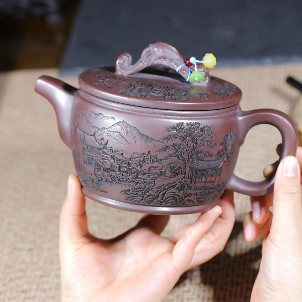 Cipher Bronze Clay Handmade Yixing Zisha Teapot - Original Ore Jiangnan Misty Rain Gongfu Tea Set