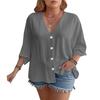 Women's Casual V Neck Button Shirt Classic Short Sleeve Shirt Tops Fashion Loose Solid Color