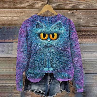 Зимняя женская толстовка Harajuku с принтом забавных кошек, толстовки с капюшоном, удобная уличная кофта с круглым вырезом, свободная женская одежда