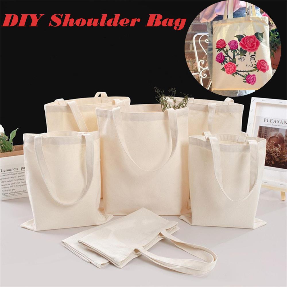 Холщовая сумка-тоут большой вместимости, Экологичная складная хлопковая сумка, Бежевая, Белая, Многоразовая, DIY, Сумка через плечо, Сумка для продуктов