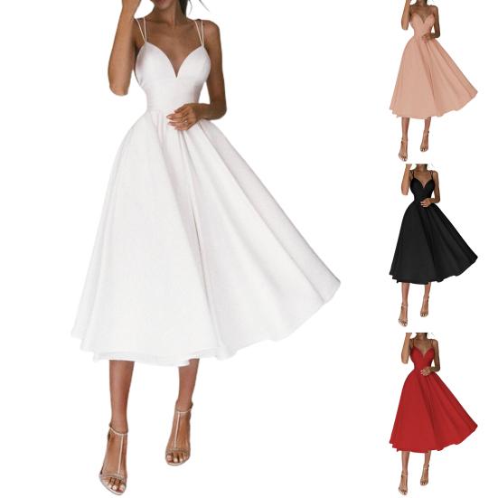 Леди Нижние Юбки Плюс Размер Торжественное Платье Глубокий V-образным Вырезом Спагетти Ремень С Открытыми Плечами Большой Подол Женское Платье Миди для Банкета
