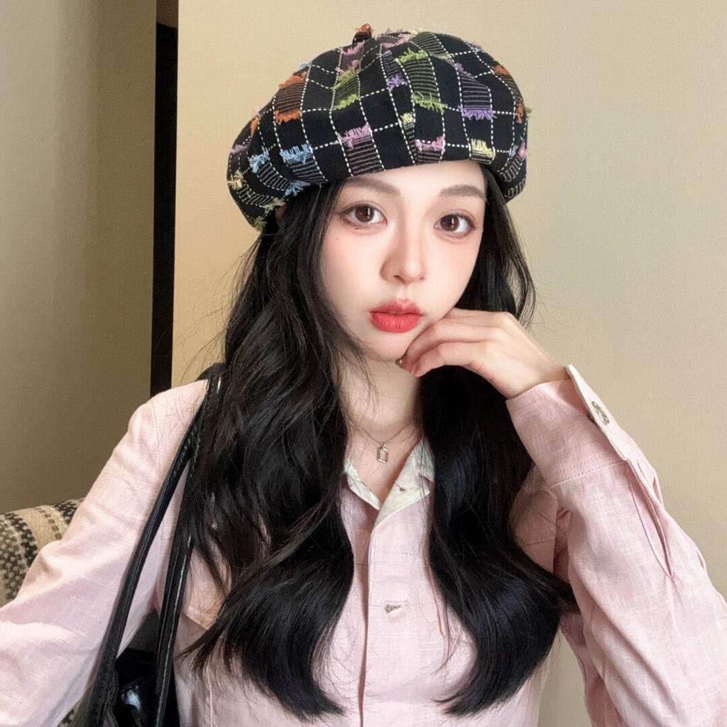 New retro beret children spring and summer plaid fashion newsboy hat literary and versatile painter hat shade