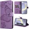 Protective Case - BOOLING - for Samsung Galaxy S24 Plus - Purple - Butterfly Pattern - PU Leather
