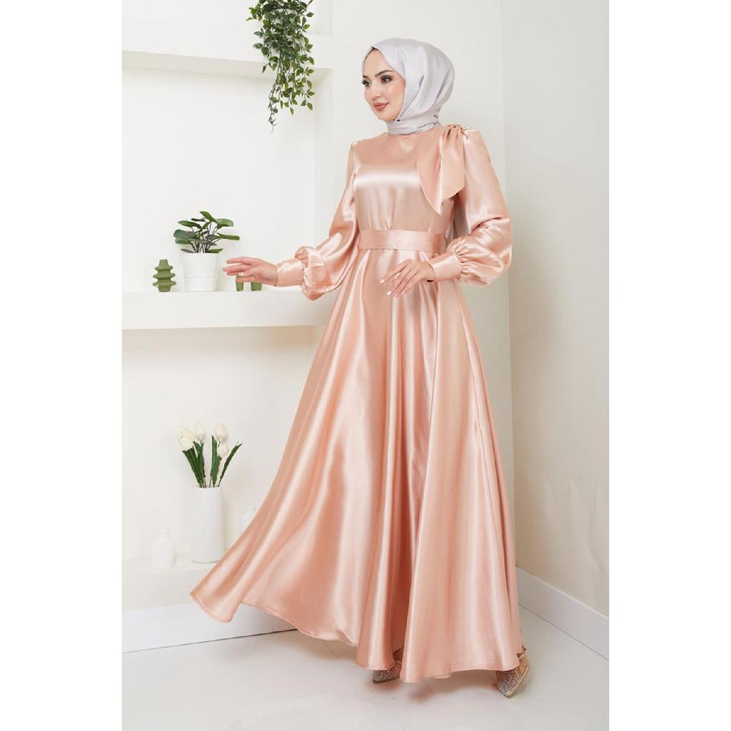 Женская одежда Вечернее платье Модное атласное длинное вечернее платье хиджаба с бантом 2745