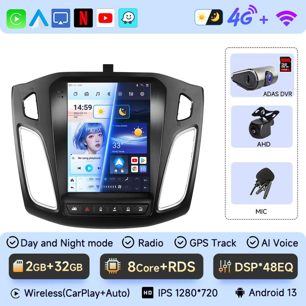 Android 13 Автомобильное радио для Ford Focus Mk3 2011-2017 Мультимедийный проигрыватель 2Din Навигация Carplay Головное устройство Стерео 9,7-дюймовые динамики Аудио