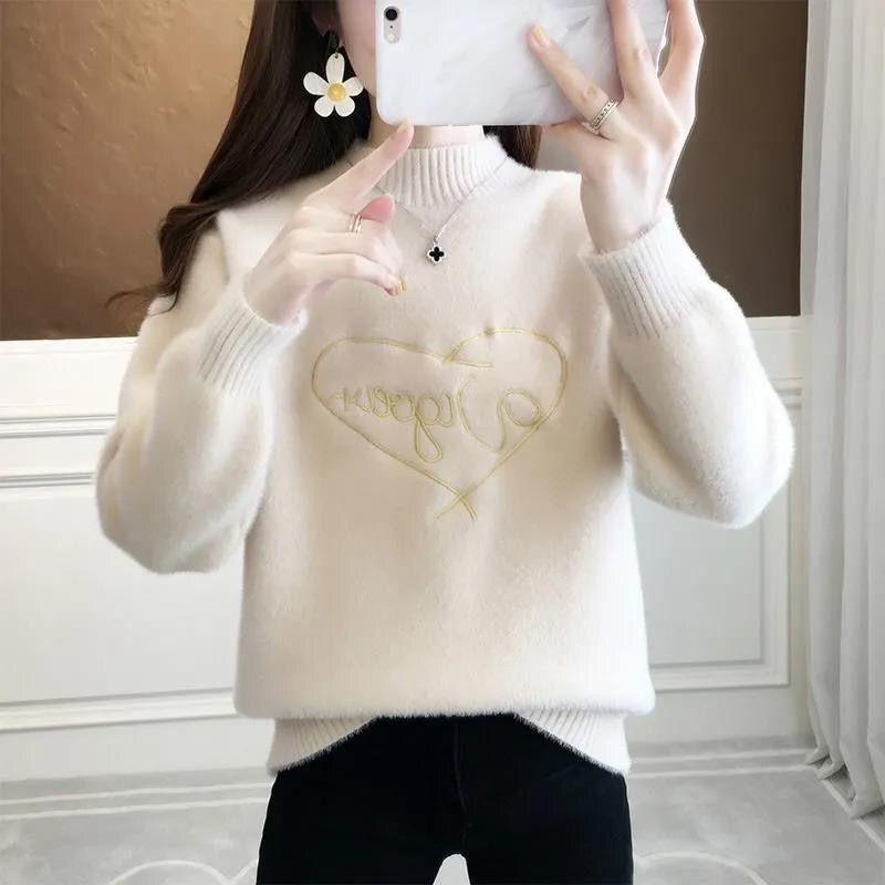 Свитер женский из искусственного норкового флиса 2023, трикотаж, осень-зима, универсальный короткий свободный корейский пуловер, женский топ