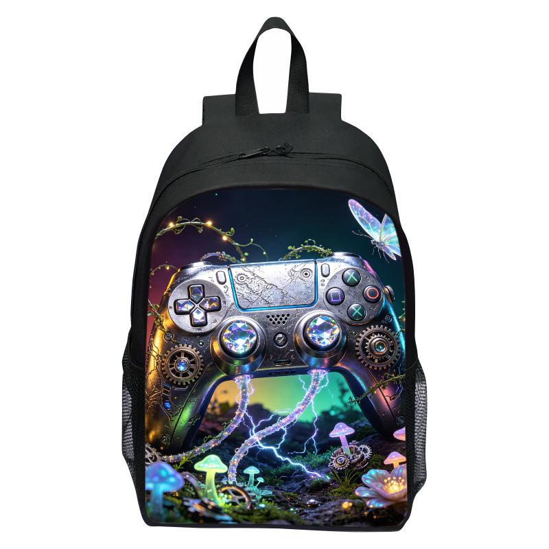 Game Controller Print Backpack for Boys Girls Elementary School 1-3 Grade Cartoon Shoulder Bag Casual Lightweight Blue