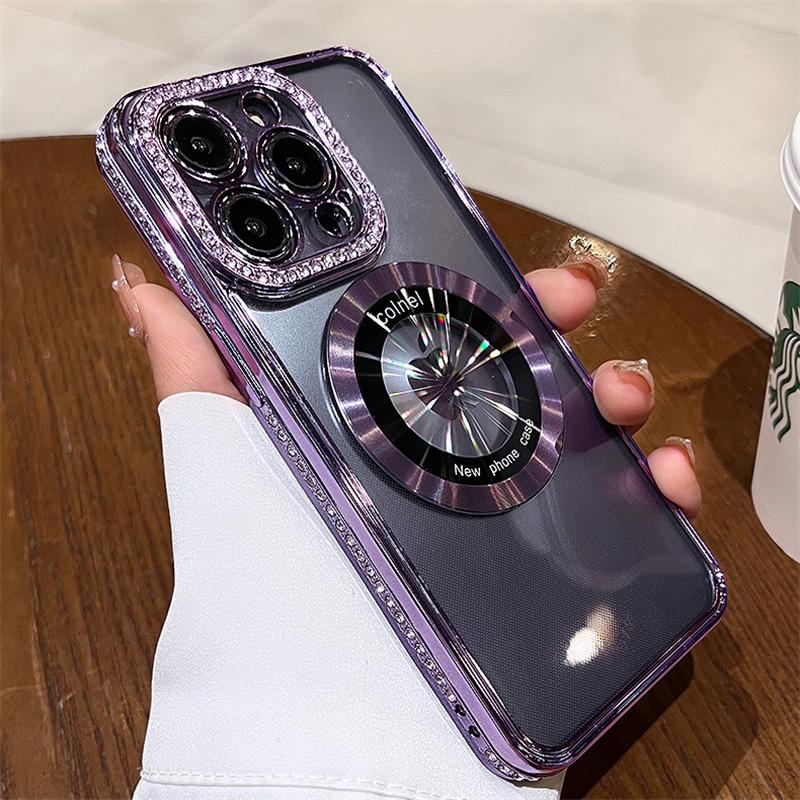 Для Magsafe Магнитный блестящий прозрачный чехол для IPhone 14 13 12 11 Pro Max 14 Plus, защита линз с бриллиантами, мягкий силиконовый чехол