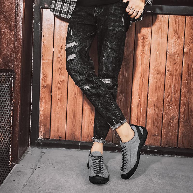 Men's Genuine Leather Shoes Outdoor Non-slip Sneakers Breathable Large Size Casual Shoes Fashion Flats Boat Shoes Men Loafers