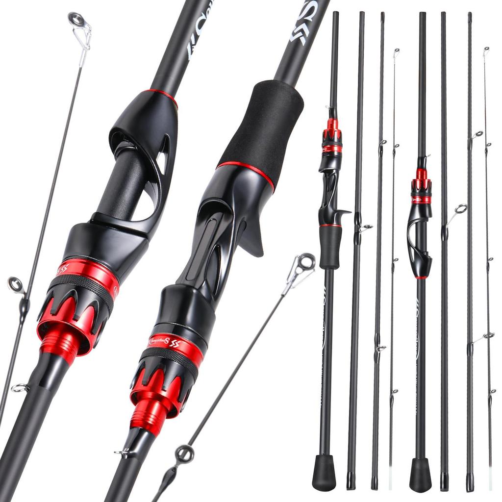 SOUGAYILANG Portable 4-section Fishing Rod 2.1M Fishing Rod Carbon Fiber Spinning Fishing Rod Fishing Gear