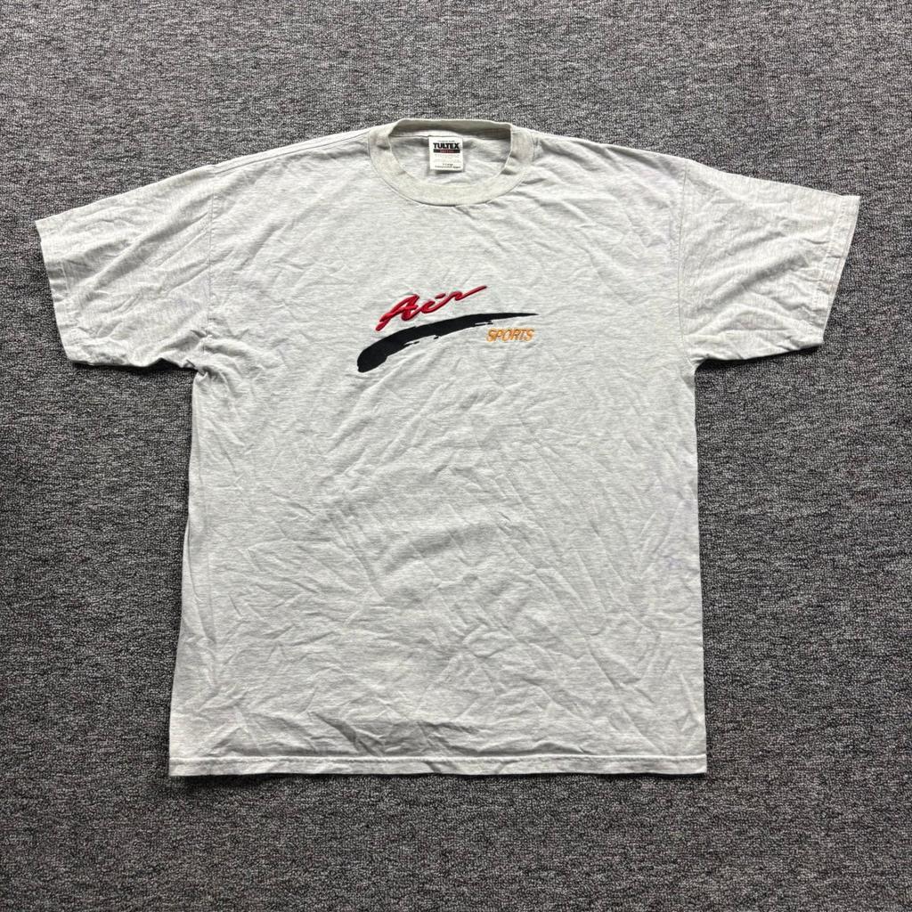 Vintage 1990s Tultex Air Sports Embroidered Graphic Grey T-Shirt Size XL Unisex T-Shirt