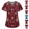 Women's Fashion V-neck Short Sleeve Workwear With Pockets Christmas Printed Tops