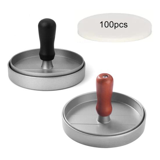 Hamburger Press 4.5" Non-Stick Patty Maker with 100 Wax Papers Heavy Duty Meatball Press for BBQ Veggie Burgers