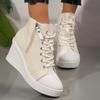 Lightweight Wedge Sneakers for Women Fashion Platform High Top Canvas Shoes Woman Zipper Lace Up Casual Walking Shoes Plus Size