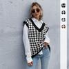 Vintage Fashion Elegant Casual Women's Early Fall Loose Thousand Birds Check V-neck Knitted Vest Female