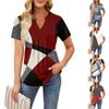 Women's Short Sleeve Casual V-neck Chest Pleated Printed Loose T-shirt Top
