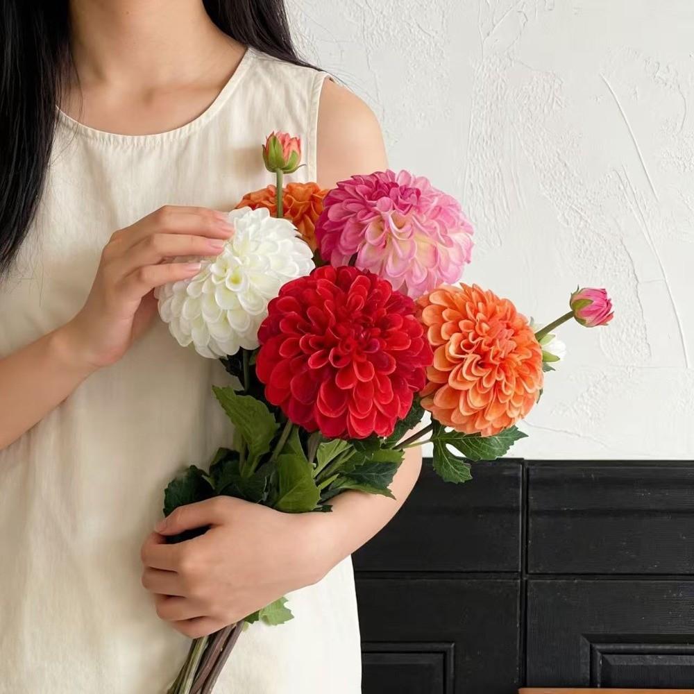 Pink Artificial Dahlia Flowers 2 Heads Artificial Faux Plants Home Decoration