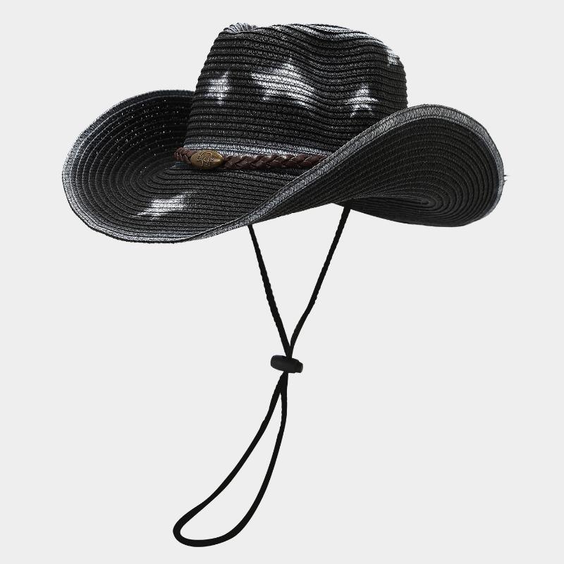 Western Cowboy Straw Hat Ethnic Style Outdoor Sun Protection Pentagram Panama Hat