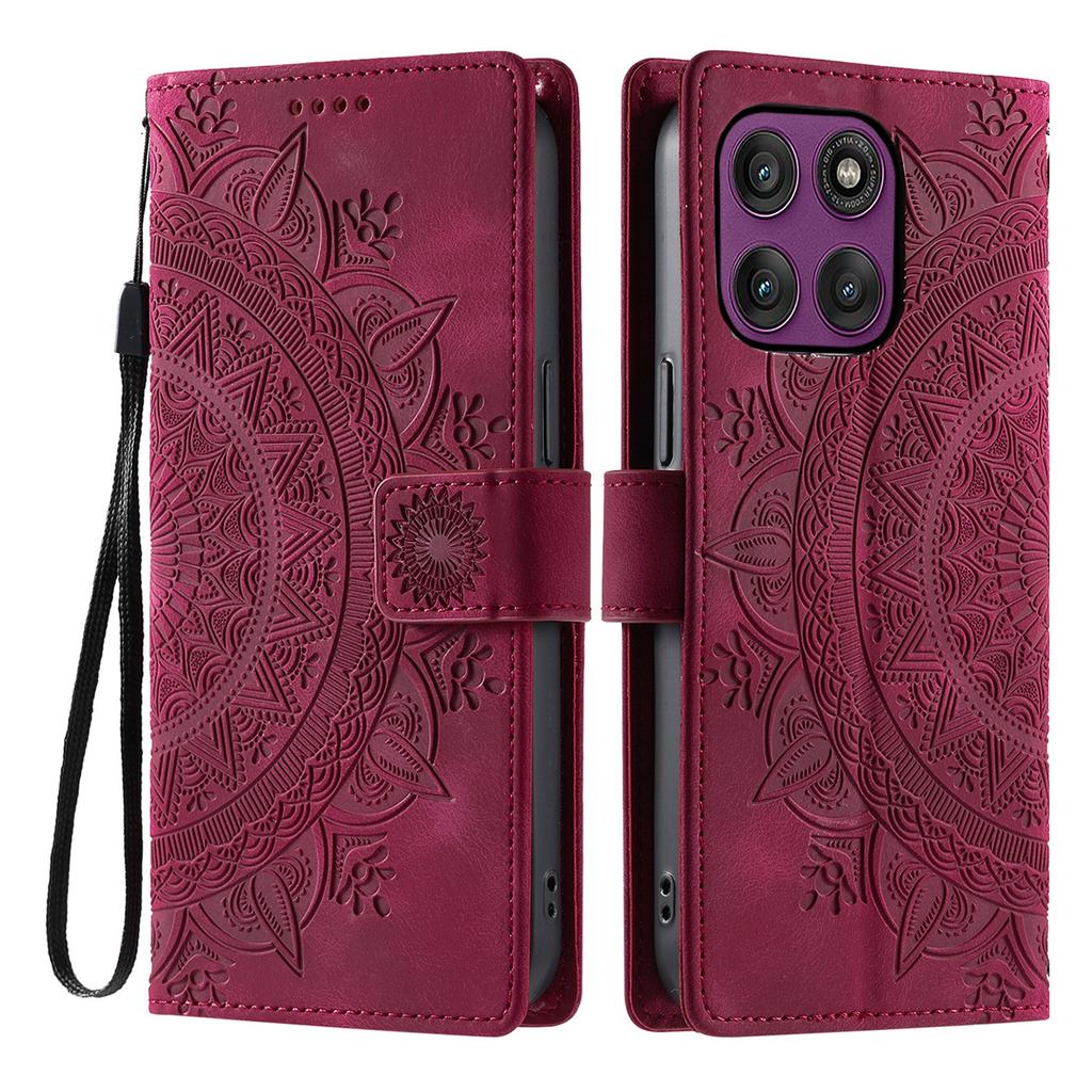 For Motorola Moto G56 5G Case Imprinted Totem Skin Feel Wallet Leather Phone Cover with Hand Strap